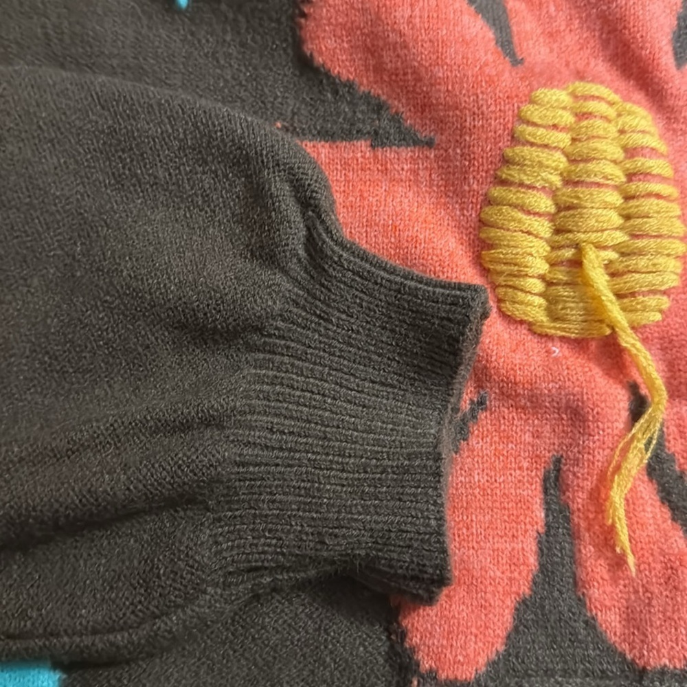 POL Balloon Sleeve Oversized Acrylic Sweater Fringe Detail Floral Pattern Small - Picture 10 of 12